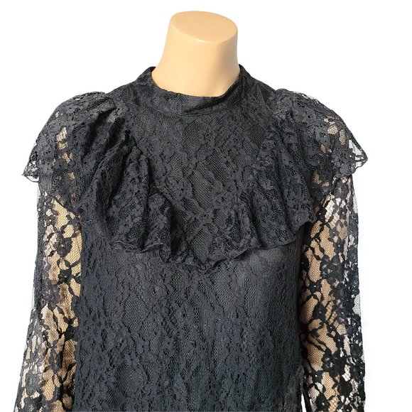 ZARA Black Lace High Neck Long Sleeve Dress M - Picture 2 of 6
